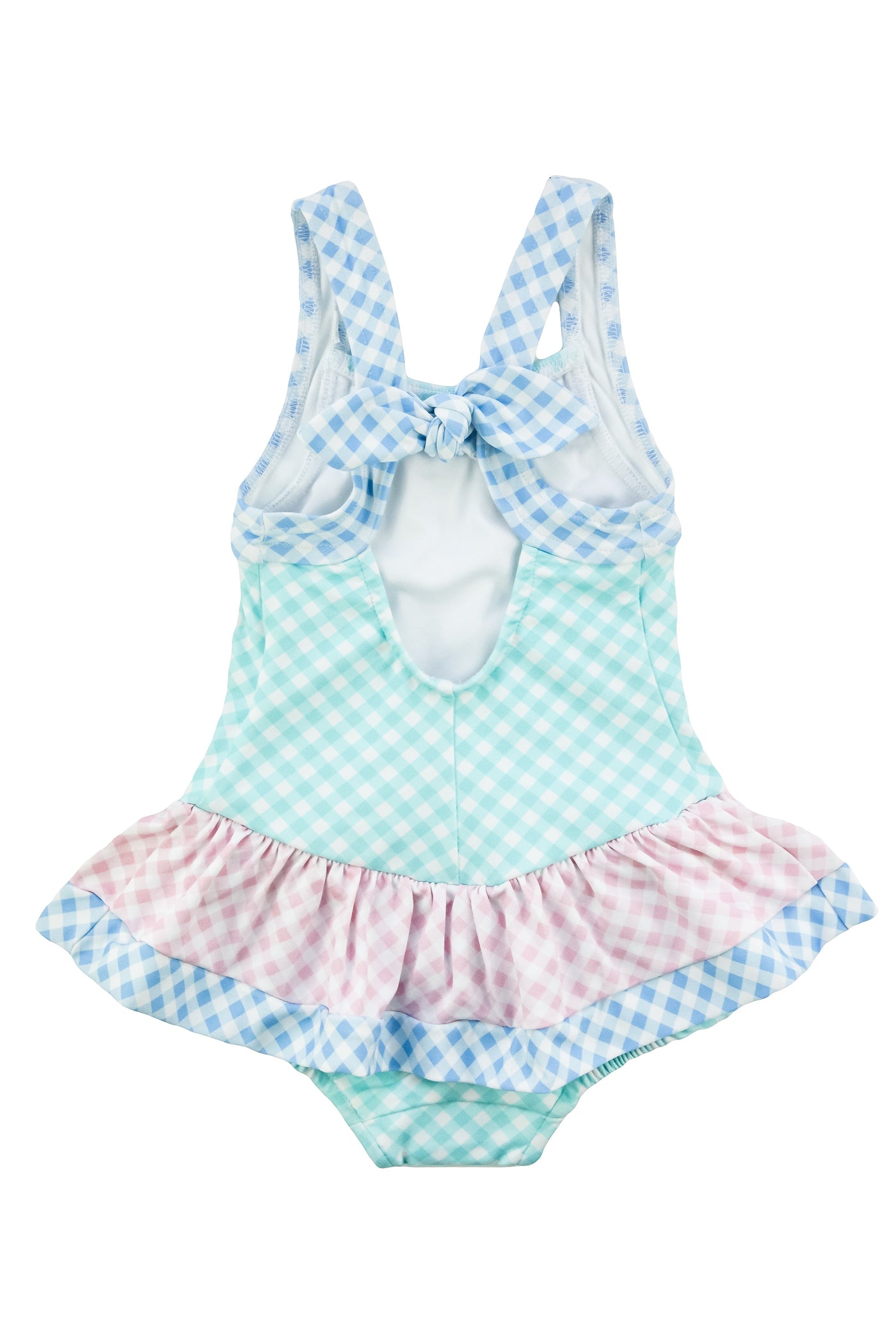 Gingham Skirted Swimsuit With Flowers