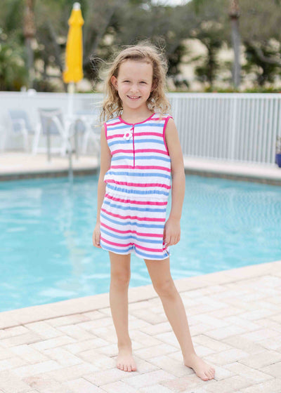 Stripe Terry Romper With Flowers