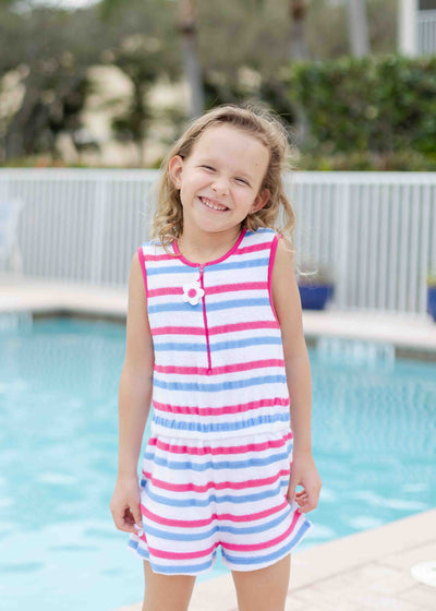 Stripe Terry Romper With Flowers