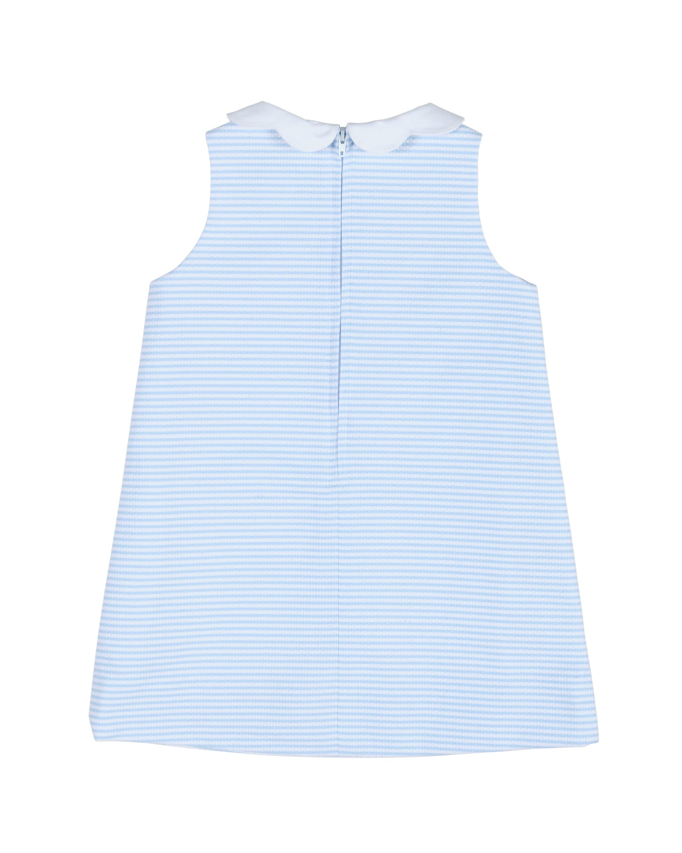 Stripe Birdseye Pique Dress with Petal Collar and Flowers